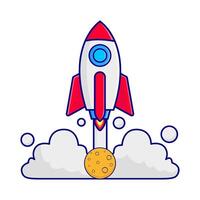 rocket fly with moon illustration vector