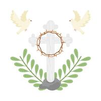 christian cross religious with bird illustration vector