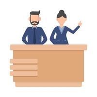 front desk man with front desk women in table work illustration vector