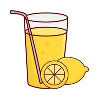 glass lemon juice with lemon fruit illustration vector