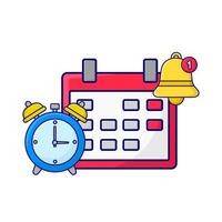 calendario, campana notificación con alarma reloj hora ilustración vector
