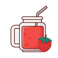 glass strawberry juice with strawberry illustration vector