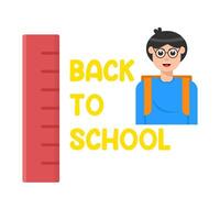 back to school text, ruler with student illustration vector