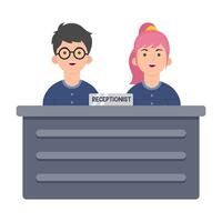 front desk man with front desk women in table work illustration vector