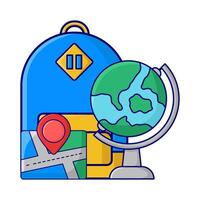 backpack, location in maps with globe illustration vector