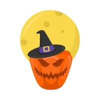 pumpkin halloween with full moon illustration vector