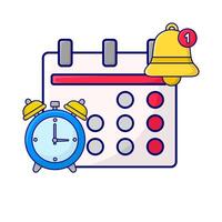 calendar, bell notification with alarm clock time illustration vector