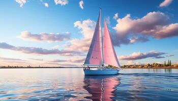AI generated Sailing yacht glides on tranquil water, embracing nature beauty generated by AI photo