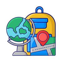 mochila escuela, ubicación en mapas con globo ilustración vector