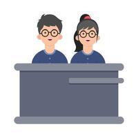 front desk man with front desk women in table work illustration vector