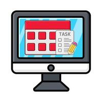 calendario, tarea lista con lápiz en computadora ilustración vector