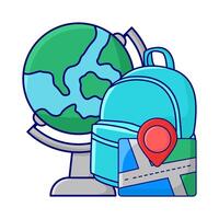backpack school, location in maps with globe illustration vector