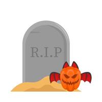 pumpkin halloween in tombstone illustration vector