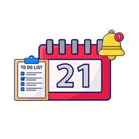 calendario, campana notificación con a hacer lista ilustracion vector