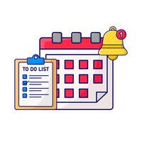 calendar, to do list with bell notification illustration vector