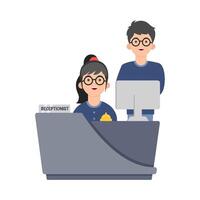 front desk man with front desk women in table work illustration vector