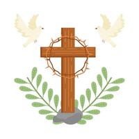 christian cross religious with bird illustration vector