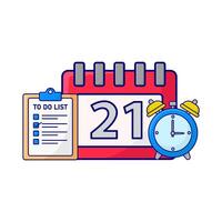 calendar, to do list with alarm clock time illustration vector