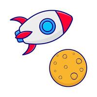 rocket fly with moon illustration vector