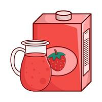 box strawberry juice with teapot strawberry juice illustration vector