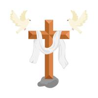 christian cross religious with bird illustration vector