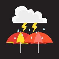 lluvia relámpago con paraguas ilustración vector