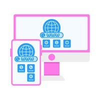 website in monitor, website in mobile phone with person illustration vector