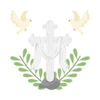 christian cross religious with bird illustration vector