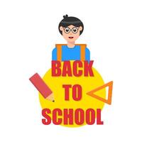 back to school text, student with stationary illustration vector