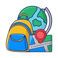 mochila escuela, ubicación en mapas con globo ilustración vector