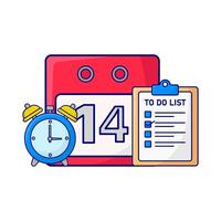 calendar, to do list with alarm clock time illustration vector