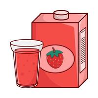 box strawberry juice with glass strawberry juice illustration vector