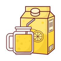 glass lemon juice with box lemon juice illustration vector