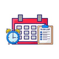 calendar, alarm clock time with to do list illustration vector