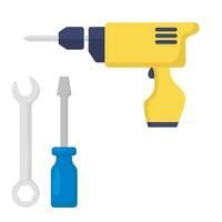 wrench tools, screwdriver with drill illustration vector