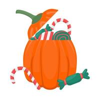 candy in pumpkin bucket illustration vector