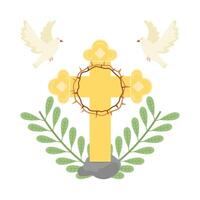 christian cross religious with bird illustration vector