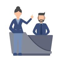 front desk man with front desk women in table work illustration vector