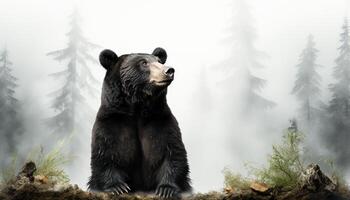 ai generado majestuoso primate sentado en nieve cubierto montaña, mirando a cámara generado por ai foto