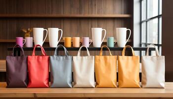 AI generated Shopping bag collection in a modern retail store generated by AI photo