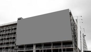 Mock up grey background billboard on parking lot building. Clipping path for mockup photo