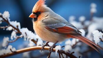 ai generado pequeño pájaro encaramado en rama, sus vistoso plumas captura atención generado por ai foto