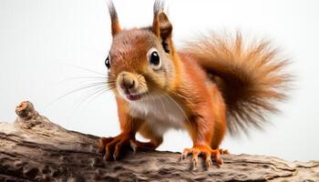 AI generated Cute rodent sitting on branch, eating with curiosity generated by AI photo