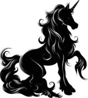 AI generated Silhouette Pegasus Horse or Kirin the Mythical Creature black color only vector