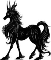 AI generated Silhouette Pegasus Horse or Kirin the Mythical Creature black color only vector