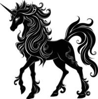 AI generated Silhouette Pegasus Horse or Kirin the Mythical Creature black color only vector