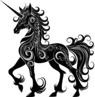 AI generated Silhouette Pegasus Horse or Kirin the Mythical Creature black color only vector