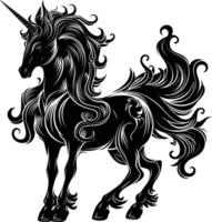 AI generated Silhouette Pegasus Horse or Kirin the Mythical Creature black color only vector