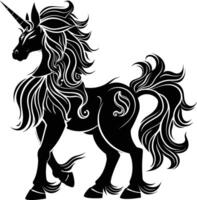 AI generated Silhouette Pegasus Horse or Kirin the Mythical Creature black color only vector