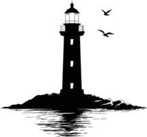 AI generated Silhouette lighthouse full black color only vector